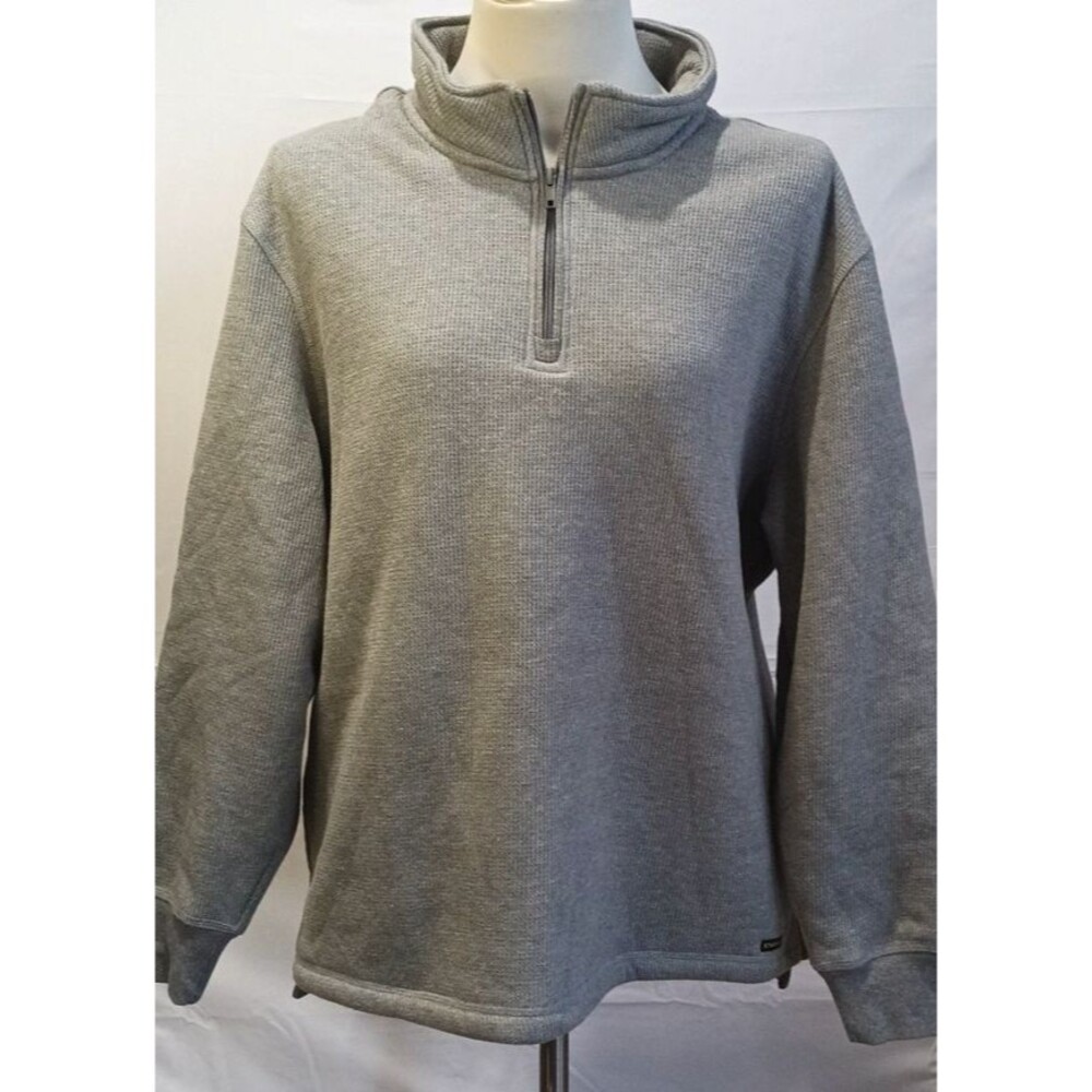 Stanley Men's Waffle Knit Gray Inner Sherpa Pullover 1/4 Zip Sweater Large